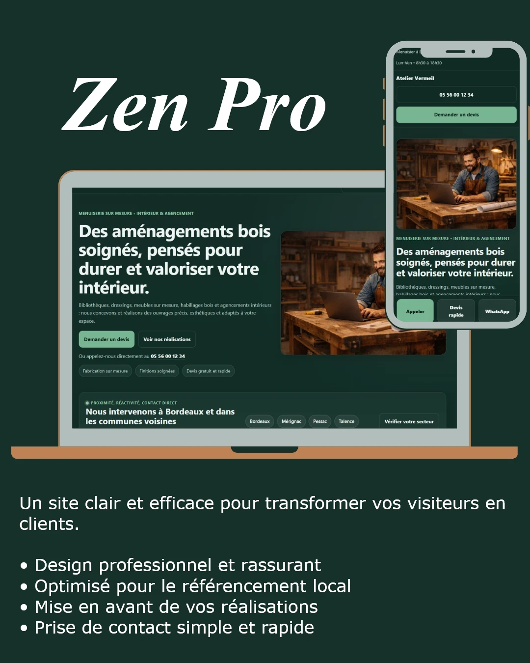 Exemple de site vitrine pour un artisan menuisier